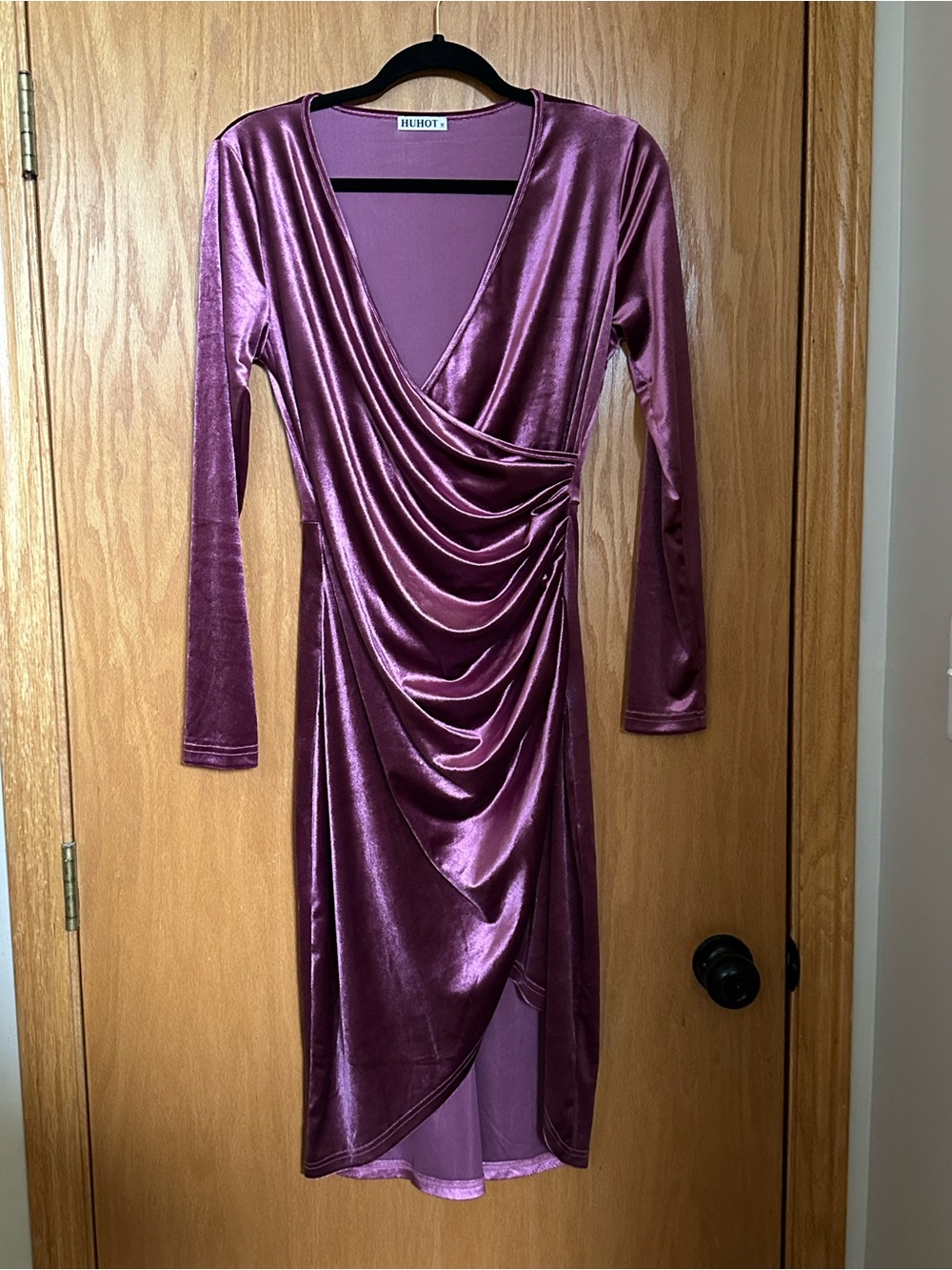 Purple Velvet Draped Wrap Dress